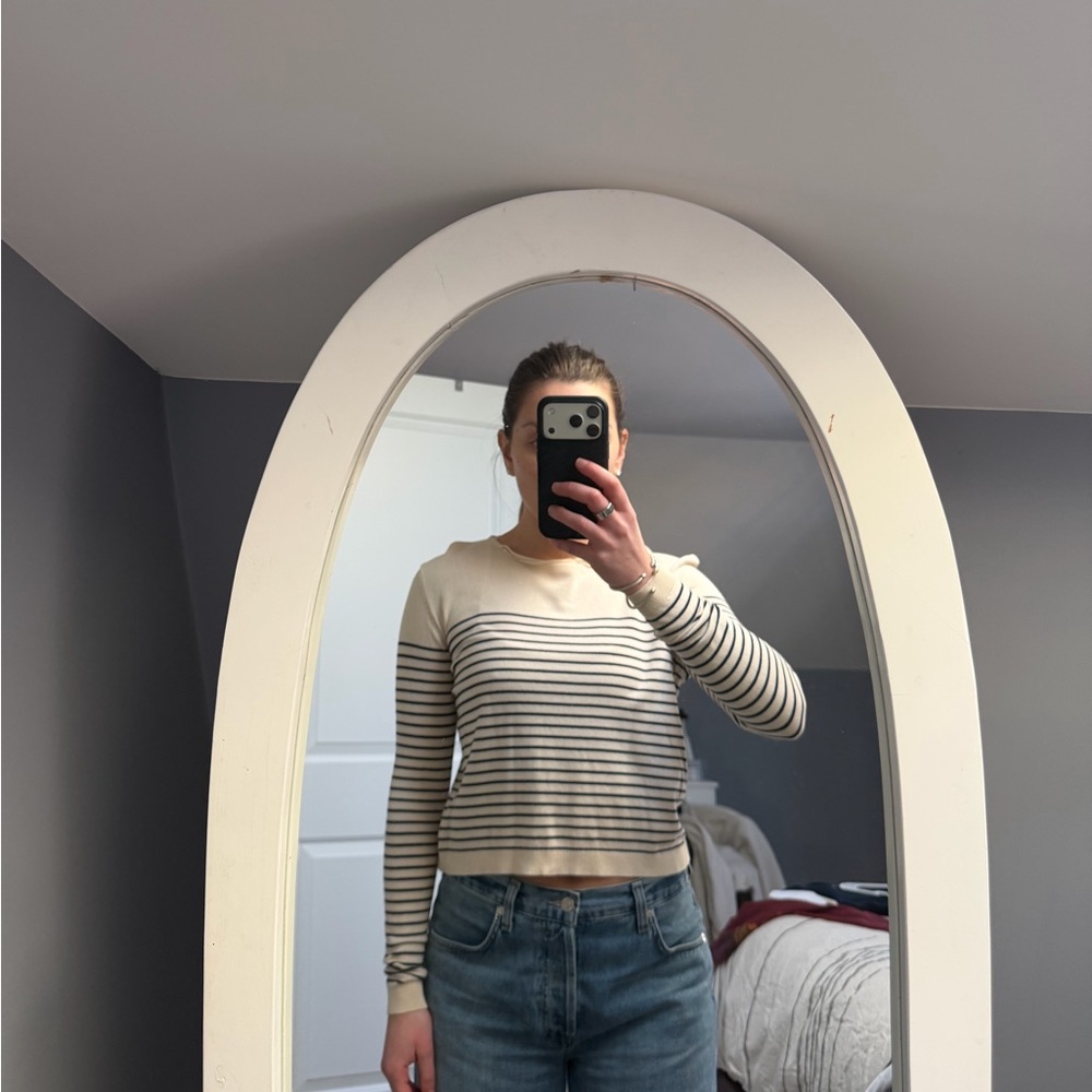 Striped Cream and Navy Women's Top
